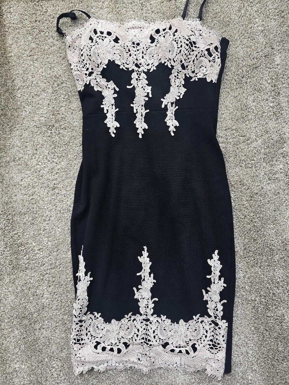 Black Lace-Trim Cami Top with Beige Embroidered Applique